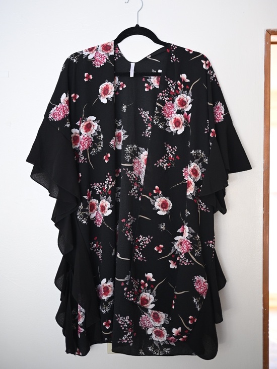 Jack & Missy Accessories - Black Floral Ruffle Kimono Jack & Missy - OS Whimsigoth Fairycore Emo
